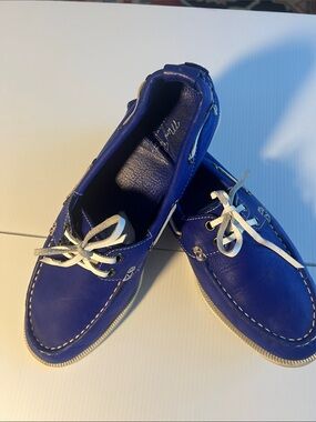 Unisex Blue  100%LeatherHandmade Boat Shoes